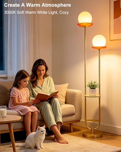 Lightdot 2-Globe Floor Lamp Dimmable with Red Glass Tray Gold Floor Lamp - color: Red-2U Gold