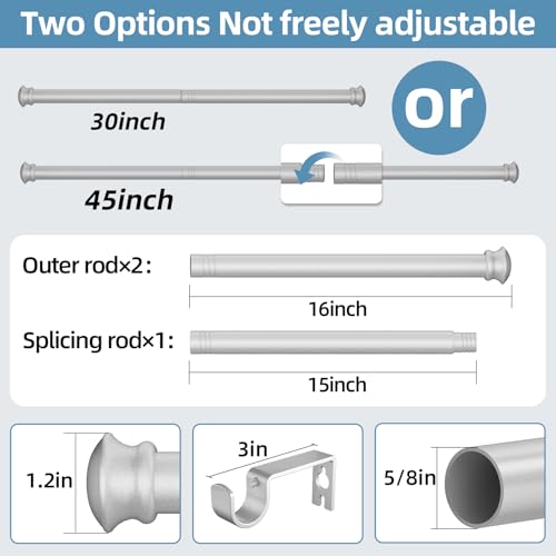 CorkLatta Silver Curtain Rods for Windows 30 or 45 Inches with Brackets - color: Silver, size: 30-45"