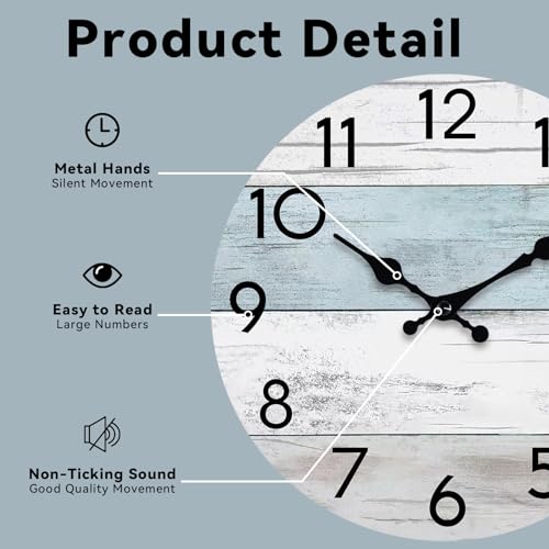 KECYET 8 Inch Wall Clock, Silent Battery Operated Analog Clock, Blue White - color: A_blue
