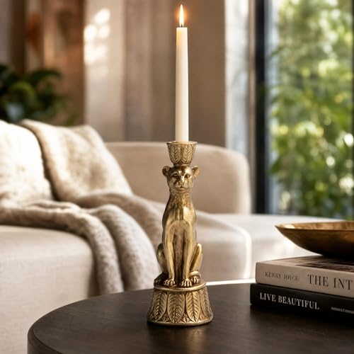 Guichifun Leopard Candlestick Holder Table Decor 9 in - color: Gold-leopard