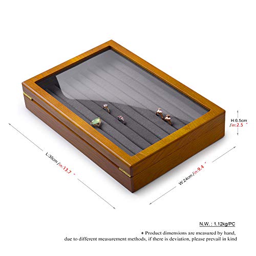Oirlv Wood Jewelry Box Rings Earrings Acrylic Lid - size: Grey Ring/Earring Box