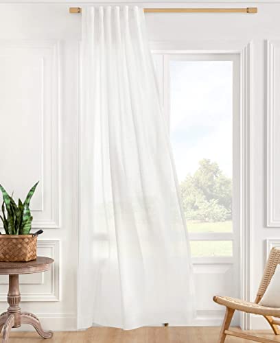 ATLINIA 100% Linen Sheer Curtain White Panel - 1 Panel Window Natural Linen Sheer for Bedroom Living Room Farmhouse Light Curtain Filtering Door Shades Privacy Rustic Boho Door Drape 84 inch - size: 52"W x 84"L (Pack of 1)