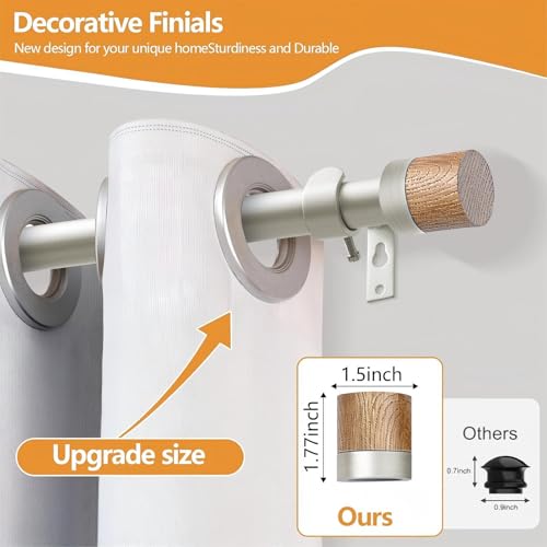 1 Pack Boho Rustic Adjustable Wood Curtain Rod 32-45 Inch, Nickel - color: Nickel, size: 32"-45"|1 PACK