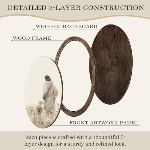 YZSLA Christian Wall Art Decor, Jesus and Lamb Rustic Framed Oval Wall Art - color: Jesus-4