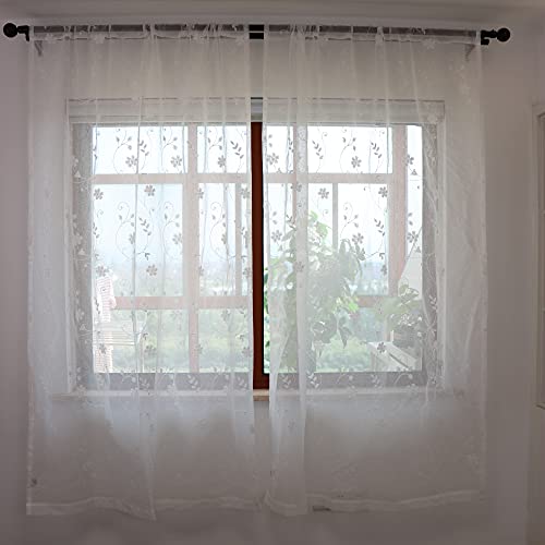 SLOW SOUL Set of 2 Panels White Embroidered Flowers Sheer Curtains for Bedroom Living Dining Room Farmhouse Drapes Curtain with Rod Pocket White 52W X 72 inch Length - color: White/Rod Pocket, size: 52"W x 72"L (Pack of 2)