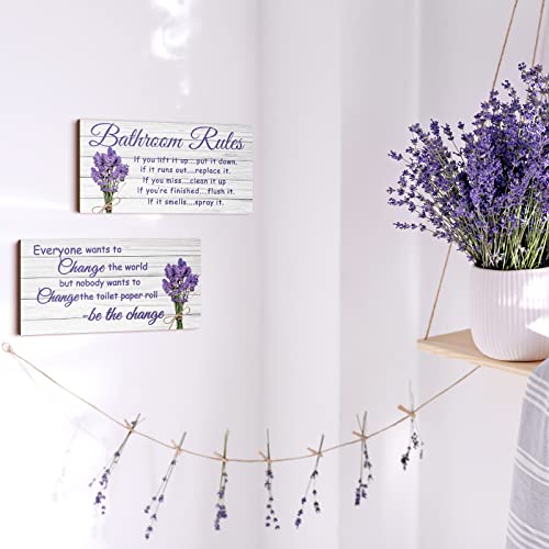 Jetec 2 Pcs Lavender Bathroom Wall Decor Wooden Signs 12 x 6 Inch - style: Lavender Style