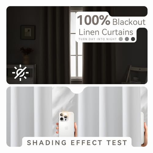 PFAS Free Ivory Linen Curtains 63 inch Length 2 Panels Set 100% Blackout Long Drapes for Bedroom Living Room Blackout Darkening Curtain Thermal Insulated (52x63 inch,Pure White) - color: Pure White, size: 52"W x 63"L (Pack of 2)