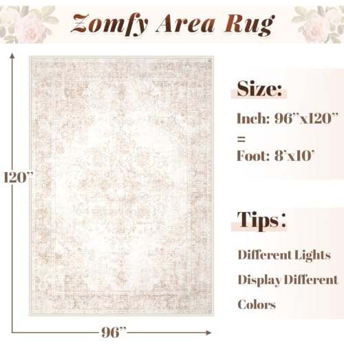 Area Rug 8x10 Vintage Rug: Large Washable Indoor Medallion Rugs Low Pile Distressed Floor Carpet Retro Accent Rug for Living Room Bedroom Kitchen Dining Table Home Office(Retro Beige, 8'x10') - color: Retro Beige, size: 8' x 10' (Rectangular)