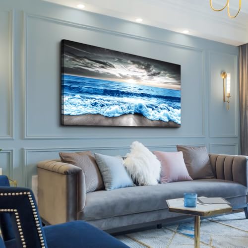 MHARTK66 Large Wall Decor For Office Framed Wall Art For Living Room Modern Bedroom Wall Decor Blue Beach Sun Ocean Landscape Canvas Prints Wall Paintings Seascape Pictures Artwork Home Decor 60x30 - color: Ocean Landscape Wall Paintings, size: 60"L x 30"