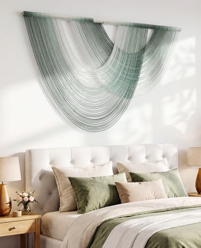 Tempospark Large Macrame Wall Hanging, 59x39 Inch Boho Wall Hanging, Macrame Wall Art Hand-dyed Ombre Design for Bedroom Living Room Apartments Entryways, or Above Bed - color: Sage Green