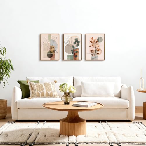 WENGTIAO Boho Neutral Abstract Botanical Framed Canvas Wall Art 12"x16"x3 - color: Boho Neutral Abstract Botanical, size: 12"x16"x3Pcs