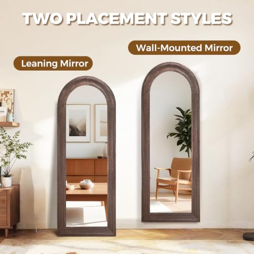 58x22 Solid Wood Arched Full Length Mirror, Elegant Brown Finish - color: Brown-ar Frame, size: 57.9"L x 21.9"W