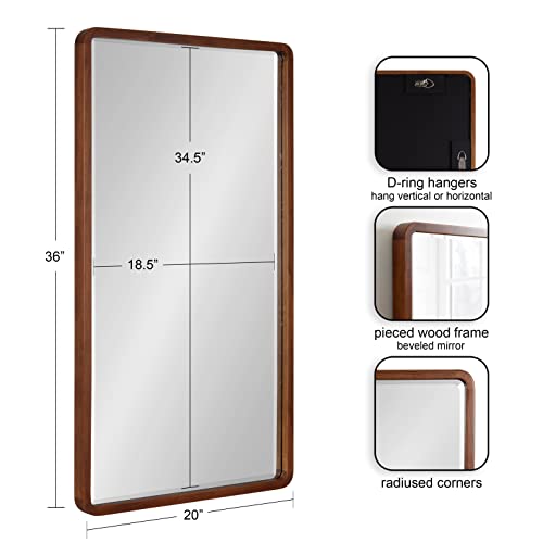 Kate and Laurel McLean Modern Wood Framed Rounded Rectangle Wall Mirror, 20 x 36, Walnut Brown, Decorative Round Rectangular Mirror for Contemporary Wall Decor - size: 36"L x 20"W