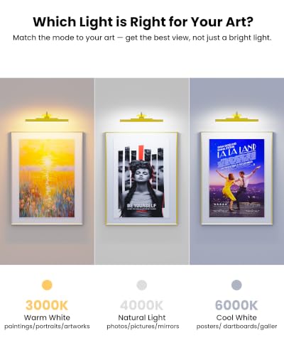 Picture Light for Wall Battery Powered Wireless 13in Gold - color: Gold, size: 13 Inch