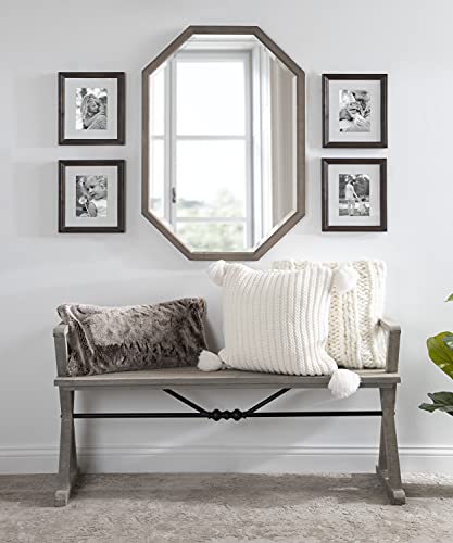 Kate and Laurel Hogan Farmhouse Octagon Wood Wall Mirror; 24 x 36; Gray; Traditional Inspired Geometric Wall Decor - color: Grey, size: 36"L x 24"W