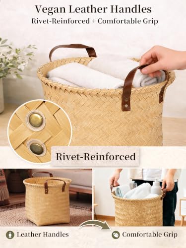 Wicker Storage Baskets, 4 Pack Woven Baskets for Shelves, Yellow - color: Round Yellow