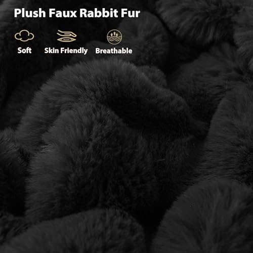 LIFEREVO Luxury Fluffy Faux Rabbit Fur Throw Blanket 60x80, Black - color: Black, size: 60" X 80"