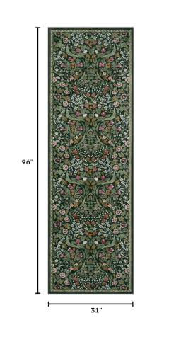 Lahome Green Floral Runner Rug, 2.6x8 Washable Botanical Hallway Runner Rug - color: Green, size: 2'6'' x 8'