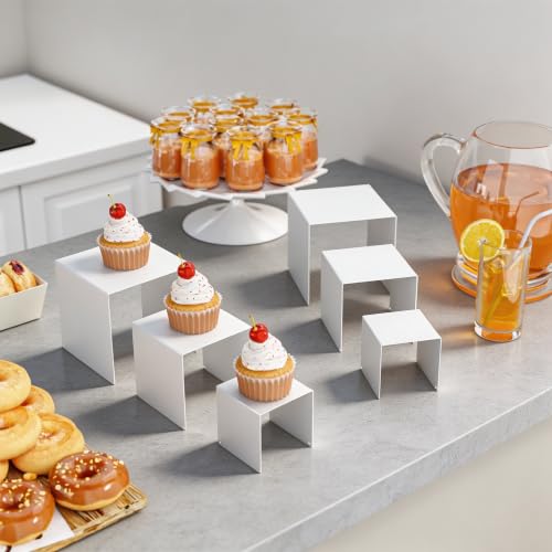 Display Stand & Risers, 6 Pcs Set Metal Rectangular Cupcake Stands - color: White, size: 3", 4", 5"