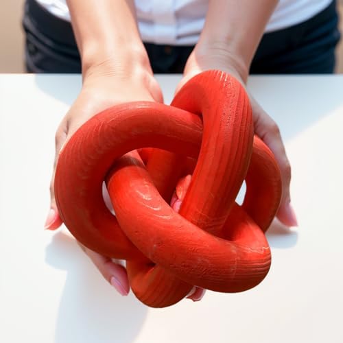 Wood Knot Chain Link Decor - 3 Link Boho Wooden Hand Carved Decorative Wooden Links Knots for Coffee Table Entryway Modern Farmhouse Shelf Decoration (Red) - color: Red