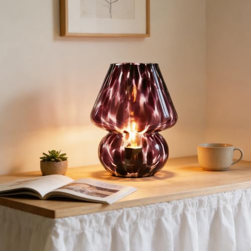 AOMOONOA Glass Mushroom Lamp, Small Purple Mushroom Desk Lamp with LED Bulb - color: Purple