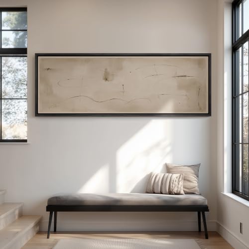 wall26 Large Framed Wall Art Canvas Print - Wabi Sabi Neutral Abstract Line Sketch - Contemporary Artwork for Living Room Bedroom Office - 60"x20" Black - color: A07-2607-ANG12, size: 60"L x 20"W, style: Black Frame