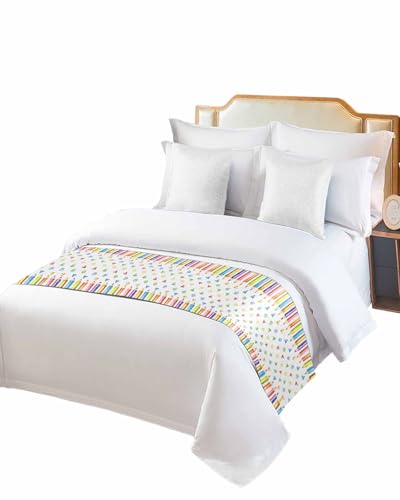 Back-to-School Season Pencil Bed Runners for Bedroom Hotel,Decorative Bedding Scarf Childlike Colored Pencils Bed End Blanket Bedding Runner Scarves for Twin Size Bed,71x20in - color: White, size: Twin
