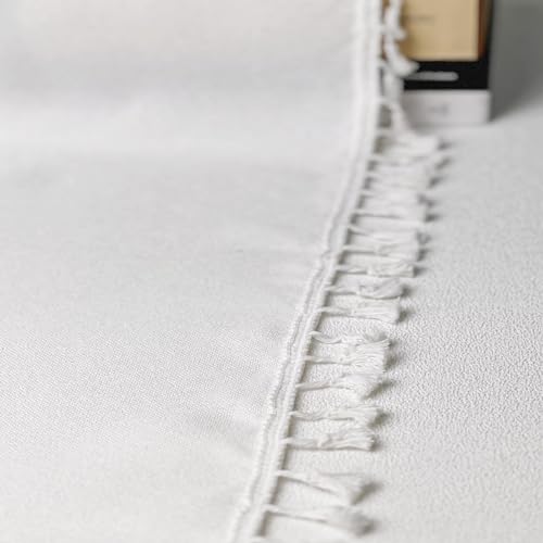 Oindec Faux Linen Tassel Kitchen Valances, White, 54x15 inch - color: White