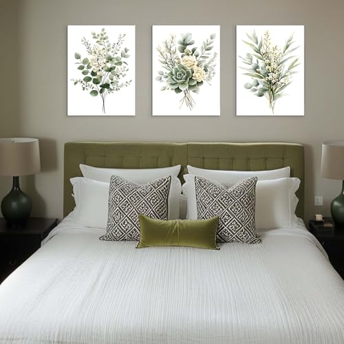 Zessonic Sage Green Botanical Modern Watercolor Wall Art, 12"x16"x3 Framed - color: Sage Green, size: 12" x 16"x3