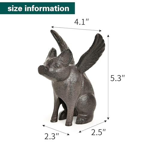 Sungmor Cast Iron Flying Pig Statue, Doorstop - Rustic Brown - color: Flying Pig