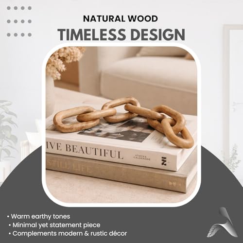 Boho Wooden Link Decor for Coffee Object for Coffee Table & Shelf Knot Sculpture, Farmhouse Rustic Shelf Natural Wood Chain Links for Living Room, Entryway, Console,Office Home Accent (Natural) - color: Natural
