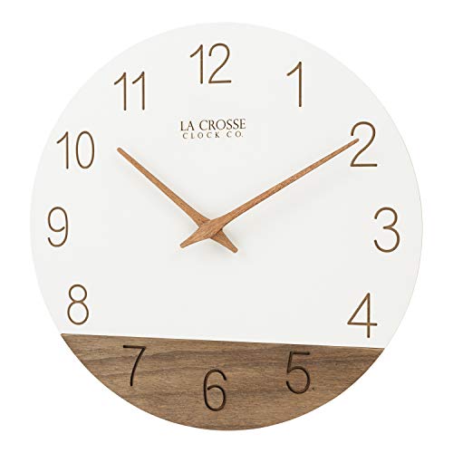 La Crosse Clock 404-3630B 12 inch Ivory Sierra Wood Quartz Analog Wall Clock - color: Ivory/Brown