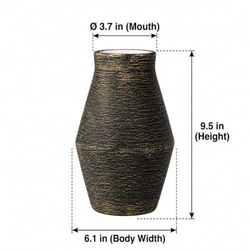 Black Ceramic Flower Vase, 10 Inch - color: Black and Gold, size: 10 inch