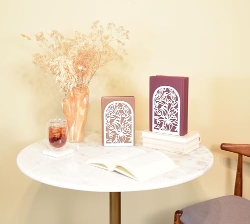 CNK Premium BookEnds - Metal Book Stoppers for Heavy Books, Home Office, Decorative Lily Flower White - color: Lily Flower White