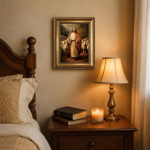 WZGZXU Vintage Gold Framed Wall Art Jesus And Lamb Canvas Wall Decor - color: Jesus sheep, size: 10"L x 8"W