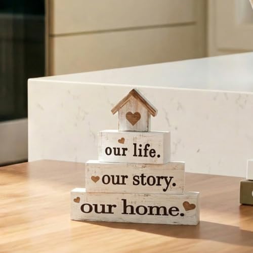 Smile Rustic Farmhouse Tiered Tray Decor Stackable Wooden Blocks - style: Home Sweet Home