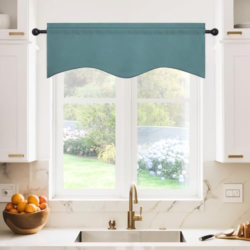 NICETOWN 2 Panels Greyish Blue Kitchen Valances for Window, 42W x 18L - color: Greyish Blue, size: 42"W x 18"L (Pack of 2)