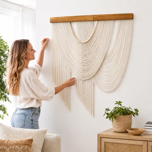MEIVINES Large Macrame Wall Hanging Boho Tapestry Macrame Wall Art Decor - color: Beige