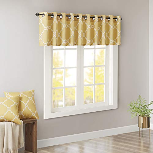 Madison Park Light Filtering Fretwork Print Valance, 50x18 Yellow/White - color: Yellow/White, size: 18"W x 50"L (Pack of 1)