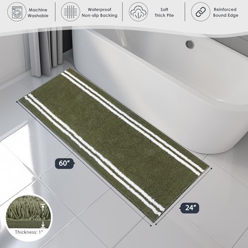 PURRUGS Bathroom Runner Rug, Bath Mat, 24" x 60", Olive Green - color: Olive Green, size: 24" X 60"