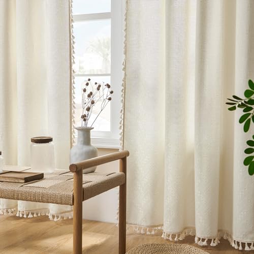 Joydeco Custom Boho Curtains 1 Panel, Boho Curtains for Bedroom Living Room, Super Soft Light Filtering Country Rustic Semi Sheer Farmhouse Curtains Rod Pocket (Custom, Beige) - color: Beige, size: 52"W x 84"L (Pack of 1)
