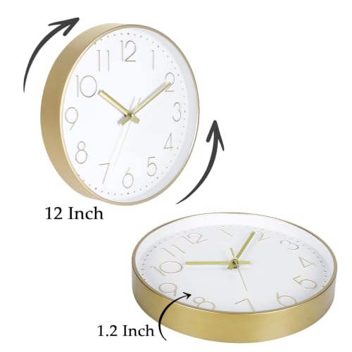 2 Pack Black&Gold Wall Clock 12 Inch Silent Wall Clocks Battery Operated - color: 2 Pack - Black & Gold, size: 12 Inch