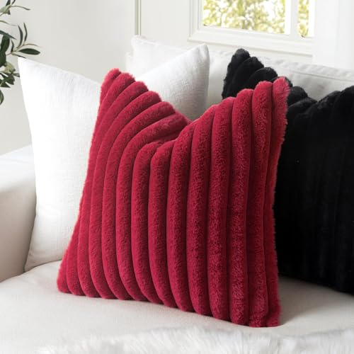 MIULEE Christmas Faux Fur Decorative Throw Pillow Covers 20x20 Burgundy - color: Burgundy, size: 20" x 20" (Pack of 2)