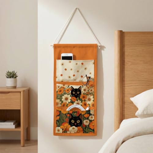 IAXIC Canvas Wall Hanging Organizer with Pockets Fish Extender Hanging Pouch Daisy Cat Door Closet Organizers Fabric Storage Pockets Wall Decoration - color: Daisy Cat