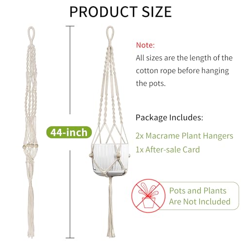 Macrame Plant Hanger - Fits 4-12 Inch Pots, Set of 2, Ivory - color: 44+44 Inch Ivory