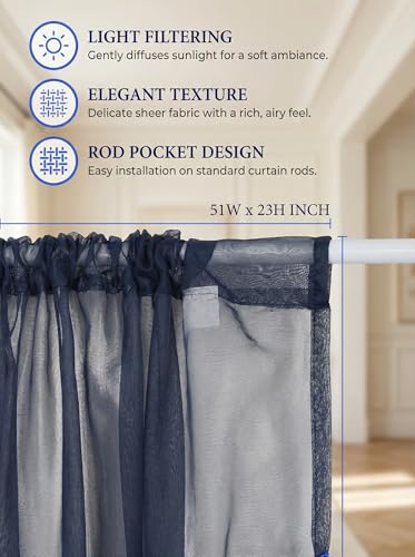 Molaxhome Swag Curtain Scalloped Curtain Valance Drape Sheer Lace Panel 1pc - color: Navy