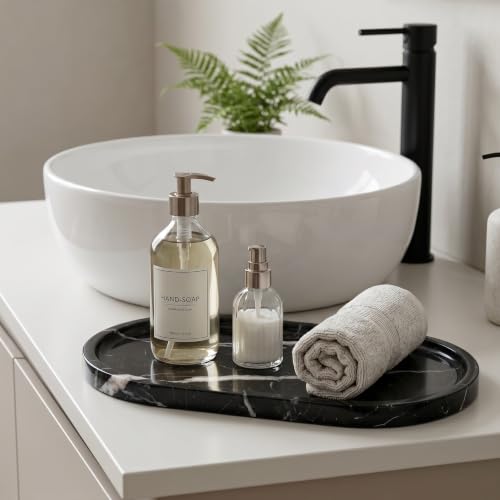 YKAJO Nero Marquina Oval Marble Tray, 11.8x5.9 Vanity Perfume Organizer - color: Nero Marquina, size: 11.8" x 5.9" x 0.6"