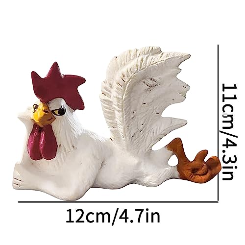 White Rooster Statue with Enchanting Posture & Long Eyelashes Table Art Sculpture Funny Resin Figurine Decoration, Rustic Country Kitchen Decor, Farm Animal Table Ornament as Housewarming Gifts