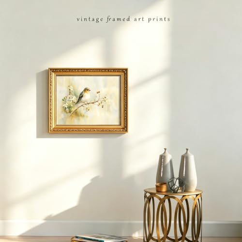 Vintage Framed Bird Wall Art, Antique Gold Framed Botanical Wall Decor Pictures, Rustic Bird Canvas Print, Cottagecore Bird Painting for Living Room Bedroom Bathroom - color: Bird, size: 8*10
