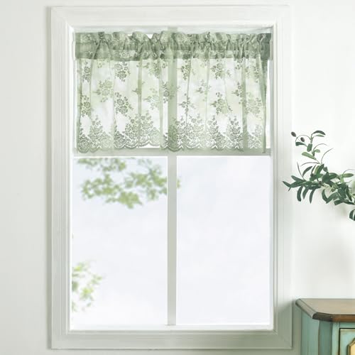 Kotile Light Sage Green Sheer Valance Curain for Window 52x18 Inch 1 Panel - color: Sage Green